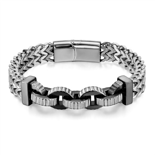 歐美潮流嘻哈手鏈不鏽鋼復古拼接齒輪創意高級感男士手飾