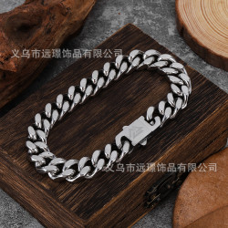 歐美古巴不鏽鋼手鏈飾品男鐳射腐蝕個性化製定嘻哈潮流女手鏈