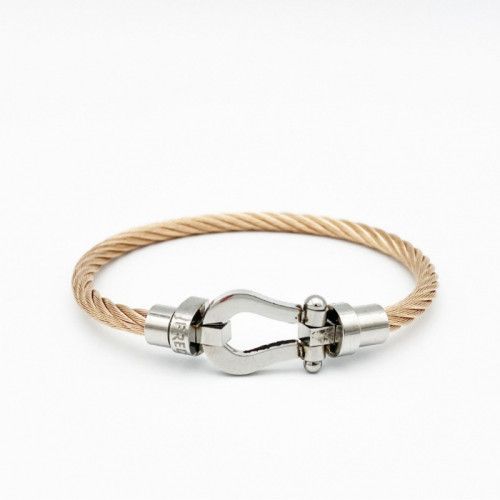 歐美爆款馬蹄形磁鐵釦不鏽鋼鋼絲手鐲diy鈦鋼玫瑰金手工