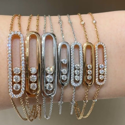 2025梅家滿鑽光面三鑽滑動大牌手鏈雙層設計玫瑰金白金高級感首飾