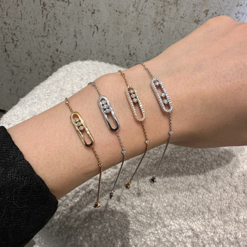 2025梅家滿鑽光面三鑽滑動大牌手鏈雙層設計玫瑰金白金高級感首飾