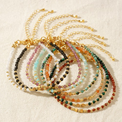 歐美波西米亞風彩色天然石串珠手鏈女士幸運手串四方珠銅珠手鏈