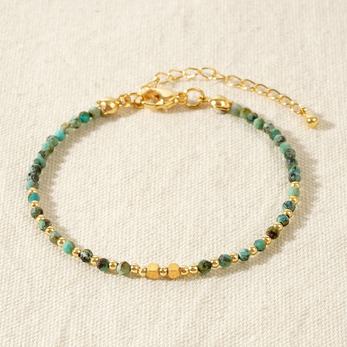 歐美波西米亞風彩色天然石串珠手鏈女士幸運手串四方珠銅珠手鏈