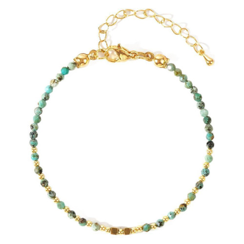 歐美波西米亞風彩色天然石串珠手鏈女士幸運手串四方珠銅珠手鏈