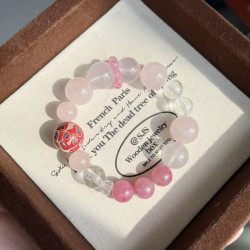 【粉面含春】天然大漆珠櫻花雨手串粉晶白水晶小衆設計溫柔百搭