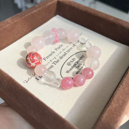 【粉面含春】天然大漆珠櫻花雨手串粉晶白水晶小衆設計溫柔百搭 【粉面含春】天然大漆珠櫻花雨手串粉晶白水晶小衆設計溫柔百搭