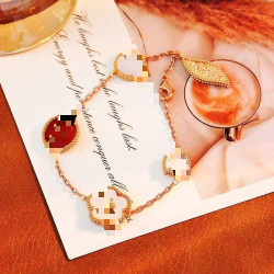 新款輕奢系列浪漫櫻花七星瓢蟲手鏈雙面貝母時尚五花手鏈