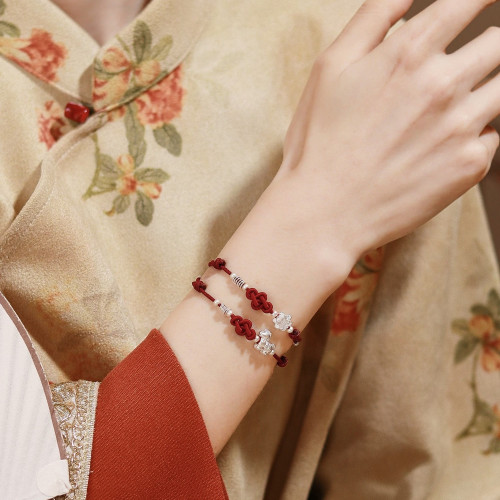 足銀999手鏈順心如意結純銀編織蓮花女新中式精編手繩情侶閨蜜 足銀999手鏈順心如意結純銀編織蓮花女新中式精編手繩情侶閨蜜