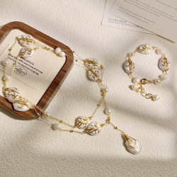 鹿西珠寶純手工繞線巴洛克手鏈淡水珍珠巴洛克銅鍍14K金色項鍊