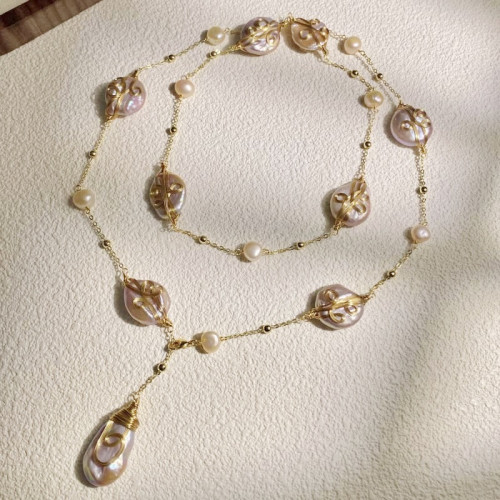 鹿西珠寶純手工繞線巴洛克手鏈淡水珍珠巴洛克銅鍍14K金色項鍊 鹿西珠寶純手工繞線巴洛克手鏈淡水珍珠巴洛克銅鍍14K金色項鍊