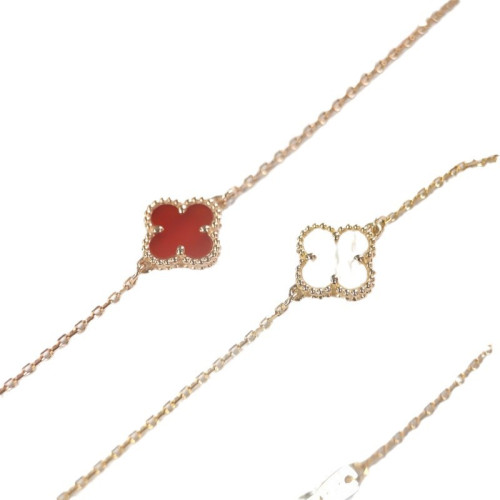 高版四葉草單花mini手鏈女厚鍍18k玫瑰金天然紅玉髓百搭V金不掉色