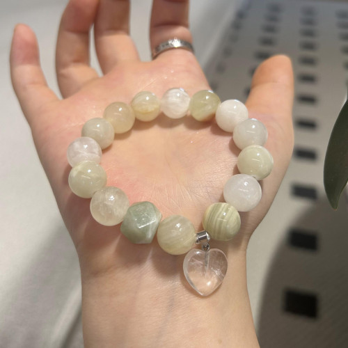 天然青花玉手串手鏈輕奢高級感天然白水晶手鏈串珠手飾手鏈女生