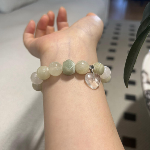 天然青花玉手串手鏈輕奢高級感天然白水晶手鏈串珠手飾手鏈女生