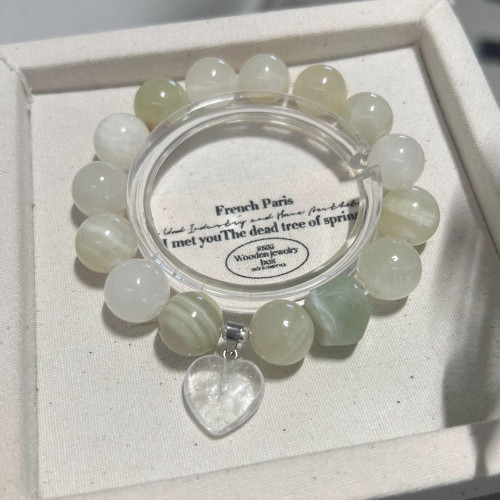 天然青花玉手串手鏈輕奢高級感天然白水晶手鏈串珠手飾手鏈女生