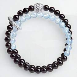 2025新品天然海藍寶黑曜石雙圈手鏈999足銀祥雲黃虎 手串男女禮物