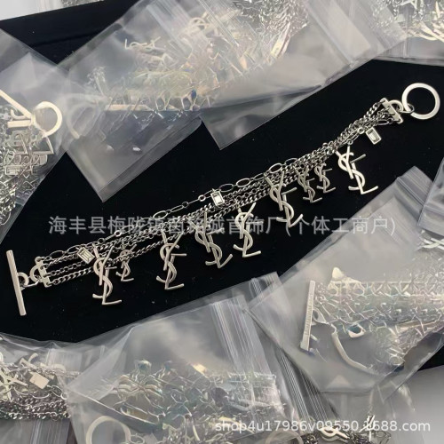 楊樹林新款聖家Y字母手鏈高版本流蘇多層水鑽吊墜時尚百搭手飾