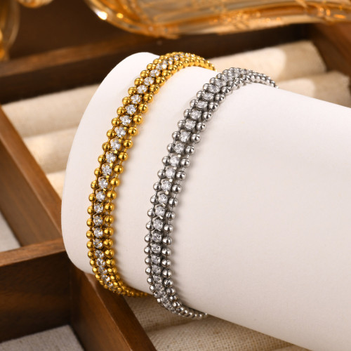 歐美不鏽鋼鏈條鋯石手鏈女18K金色 三層手鏈 首飾飾品BR-1534