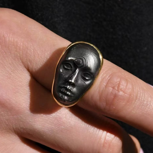 雙色 人臉 戒指 鈦鋼電鍍18k金 戒指