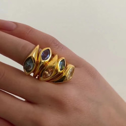 多色眼睛鑽 戒指 鈦鋼電鍍18k金