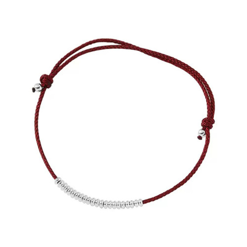 S925純銀小圓環手繩女簡約小衆設計時尚手工編織手鏈氣質曡戴手飾