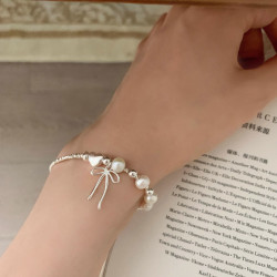 韓版蝴蝶結愛心珍珠碎銀手鏈女簡約冷淡風輕奢小衆精緻百搭高級感