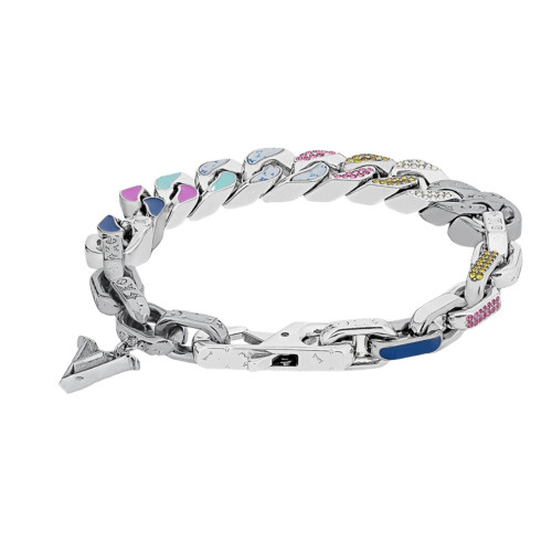 驢家馬卡龍鈦鋼竹節字母拼接亞金鍍彩色男士手鏈情侶項鍊