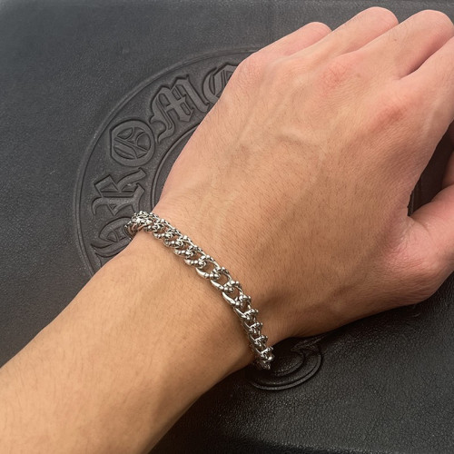 龐克嘻哈滿花十字花手鏈泰銀復古男女士手飾經典款做舊古巴鏈