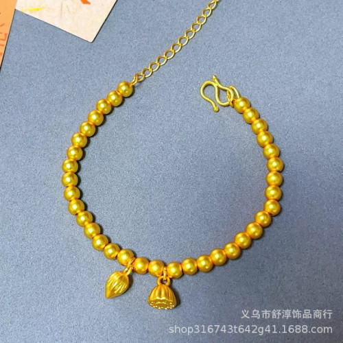 國潮新中式沙金古法網紅款兩世歡手鏈鍍k金保色蓮蓬蓮花s釦手鏈女