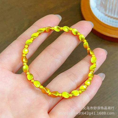 國潮新中式沙金古法網紅款兩世歡手鏈鍍k金保色蓮蓬蓮花s釦手鏈女