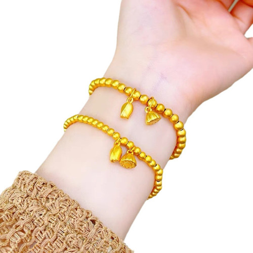 國潮新中式沙金古法網紅款兩世歡手鏈鍍k金保色蓮蓬蓮花s釦手鏈女