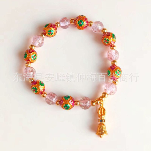 香灰金箔琉璃手串掐絲繁花滴油景泰藍轉yun金剛降mo鈴手鏈