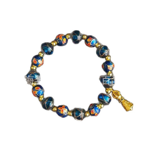 香灰金箔琉璃手串掐絲繁花滴油景泰藍轉yun金剛降mo鈴手鏈