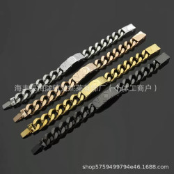 鈦鋼牛仔驢家手鏈時尚古巴雕刻花字母設計男士歐美手鏈