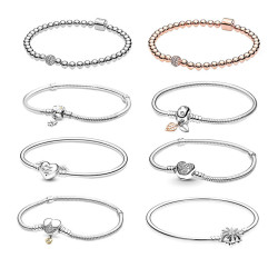 潘家多拉白銅鍍s925銀愛心T形釦蛇骨鏈氣質百搭輕奢手鏈蛇骨鏈