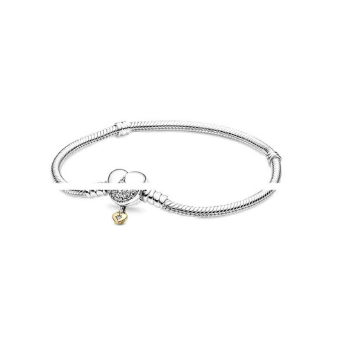 潘家多拉白銅鍍s925銀愛心T形釦蛇骨鏈氣質百搭輕奢手鏈蛇骨鏈