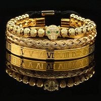 歐美菠蘿珠豹子頭鋯石編織手鏈麻花手環羅馬文字帶鑽手鐲套裝