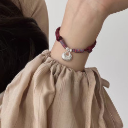 足銀999銀坨坨實心小胖福紅繩盤纏手鏈手繩情侶款本命年編織紅繩