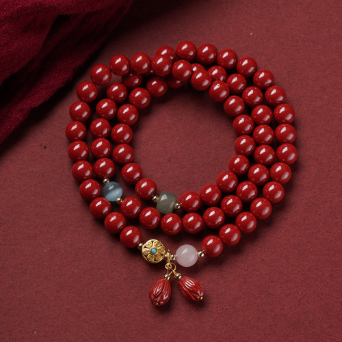 天然原礦硃砂原石紫金砂手鏈女高含量三圈男士蓮花帝王砂手串