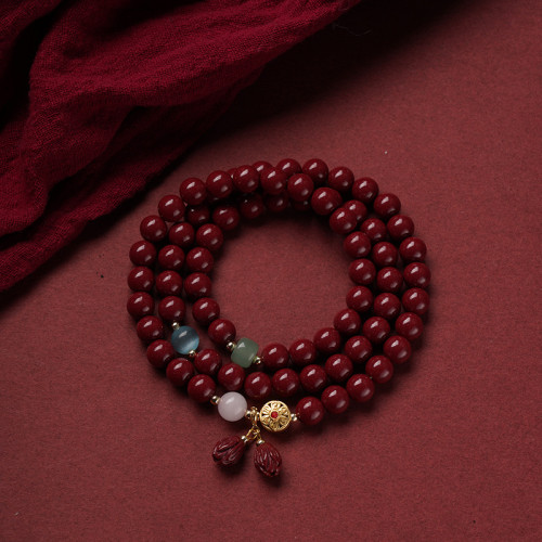 天然原礦硃砂原石紫金砂手鏈女高含量三圈男士蓮花帝王砂手串