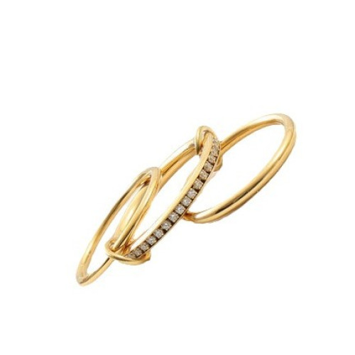 三環 戒指  周圈滿鑽 拼接 戒指 鈦鋼電鍍18k金