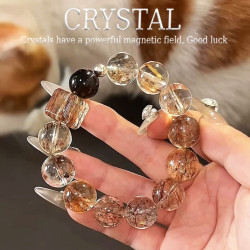天然黑金超七方糖水晶手串旺財運招財轉運髮晶手鏈女高級感