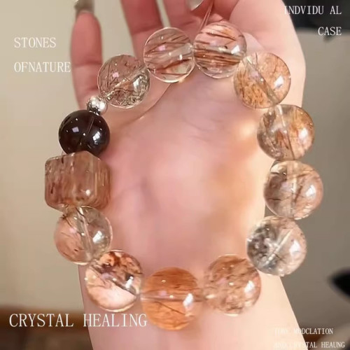 天然黑金超七方糖水晶手串旺財運招財轉運髮晶手鏈女高級感