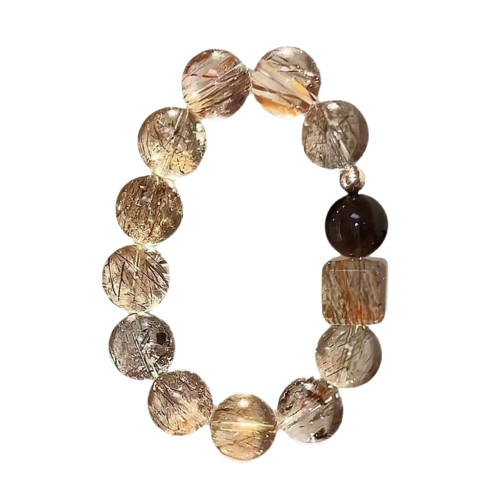 天然黑金超七方糖水晶手串旺財運招財轉運髮晶手鏈女高級感