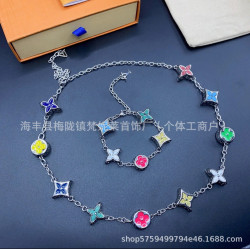 驢家歐美四葉花手鏈鑲嵌貝母瑪瑙琺瑯花卉項鍊情侶同款小紅書