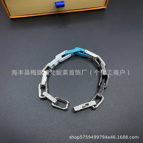 驢家竹節淬火手鏈鈦鋼古巴嘻哈情侶系列藍色拼色拼接歐美項鍊 驢家竹節淬火手鏈鈦鋼古巴嘻哈情侶系列藍色拼色拼接歐美項鍊