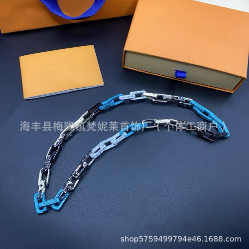 驢家竹節淬火手鏈鈦鋼古巴嘻哈情侶系列藍色拼色拼接歐美項鍊 驢家竹節淬火手鏈鈦鋼古巴嘻哈情侶系列藍色拼色拼接歐美項鍊