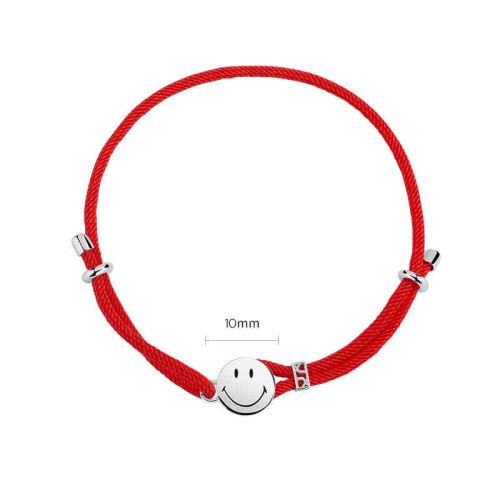 幸運笑臉手工編織黑色手繩鍍925銀手鏈小衆高級感禮物情侶飾品