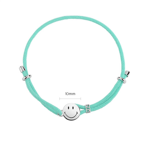 幸運笑臉手工編織黑色手繩鍍925銀手鏈小衆高級感禮物情侶飾品