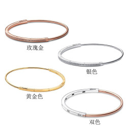潘家多拉鍍925銀色手鐲Signature系列Pavé密鑲經典D手鐲高級手環