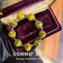 Vintage中古琉璃鳳尾搭配老金工藝配件復古款手鏈 大小都可珮戴